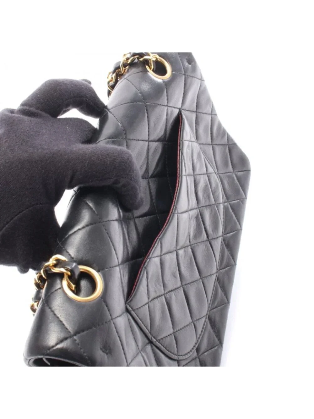 Chanel Shoulder Bag Quilted Double Flap Black Lambskin Chain